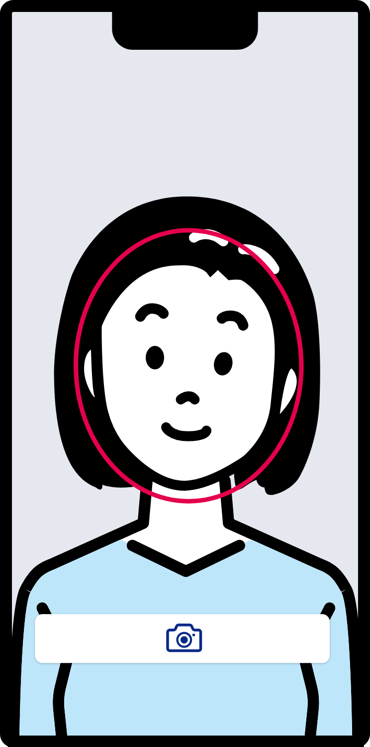 顔を正面から撮影します。